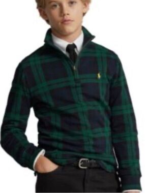 Polo by Ralph Lauren Green & Navy Plaid Half-Zip Pullover